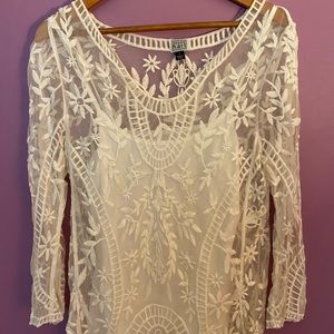White Keren Hart embroidered long sleeve top size small
